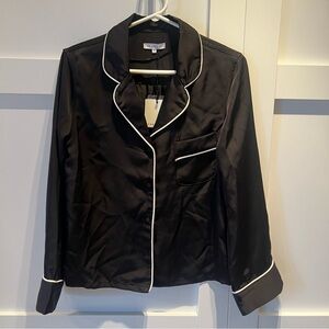 Crescent Black Satin Top with White Trim